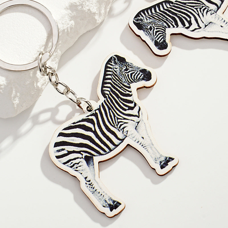 Wholesale Simulation Zebra Wooden Animal Keychains